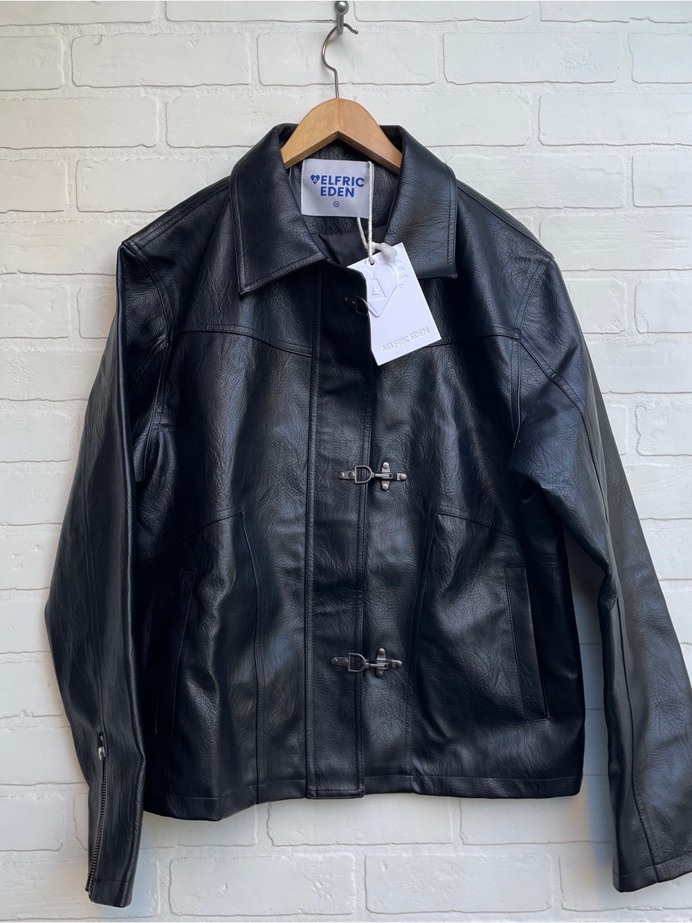 NEW Aelfric Eden Black Leather Bomber Jacket with Toggle Closures